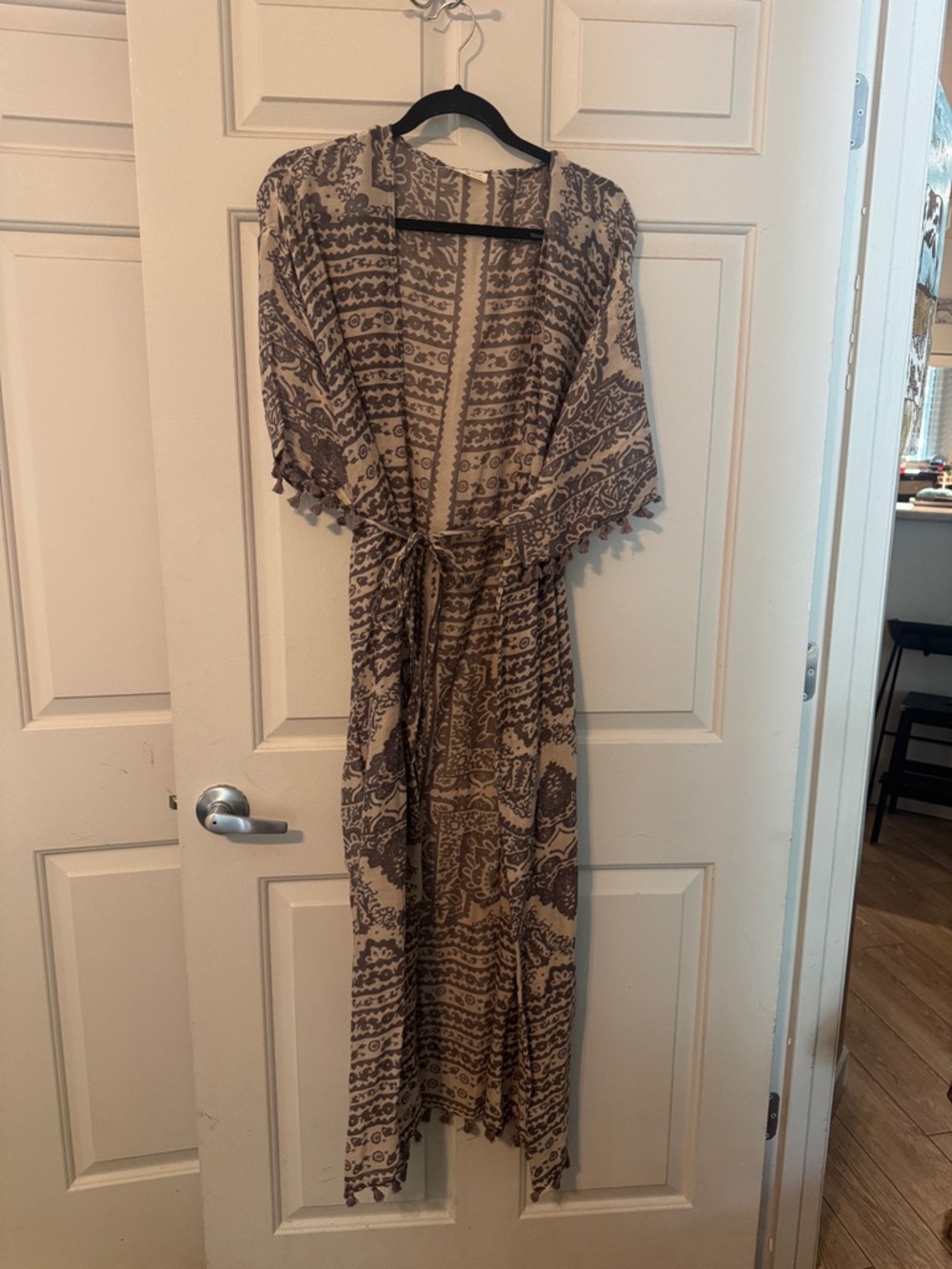 lovestitch Beige and Brown Printed Open Duster